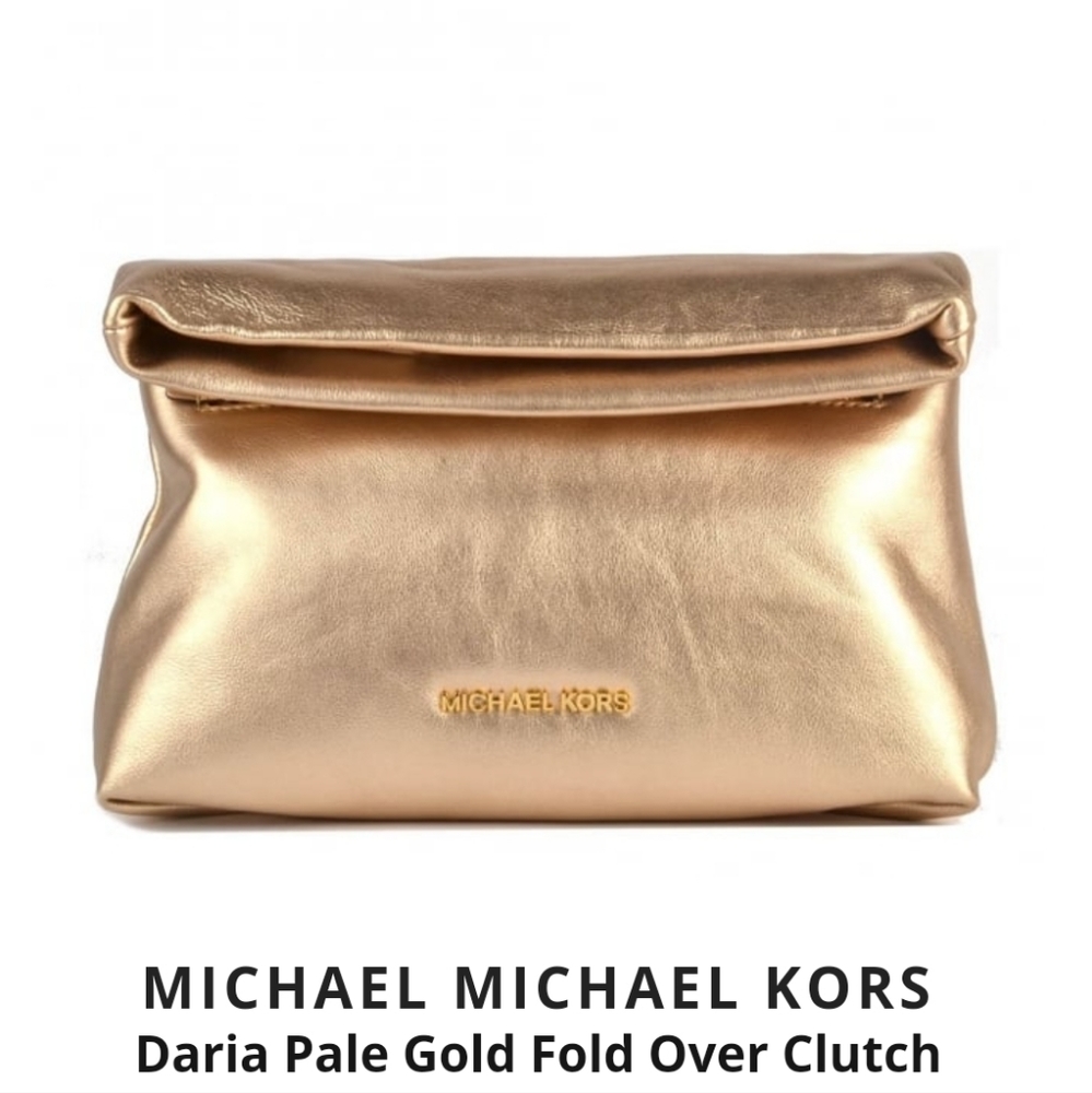 Michael Michael Kors Daria Pale gold fold over leather clutch